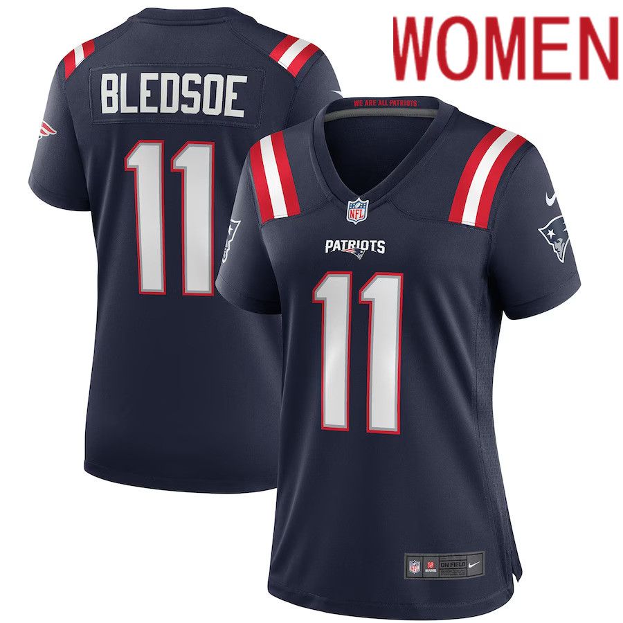 Women New England Patriots 11 Drew Bledsoe Nike Navy Game Retired Player NFL Jersey